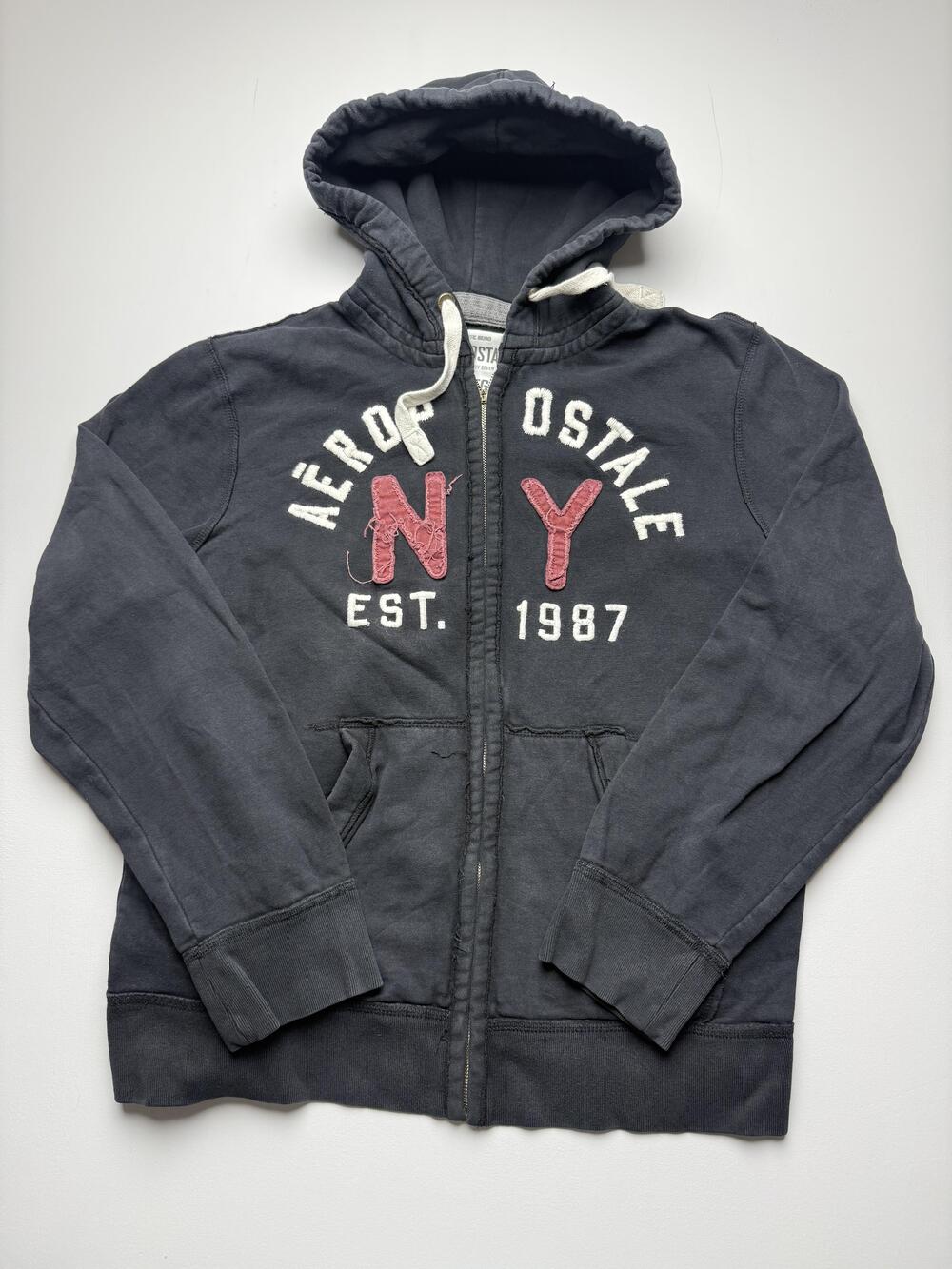 Aeropostale Hoodie Sweatshirt Mens XL Gray Full Zip Fleece NY 1987 Logo Graphic